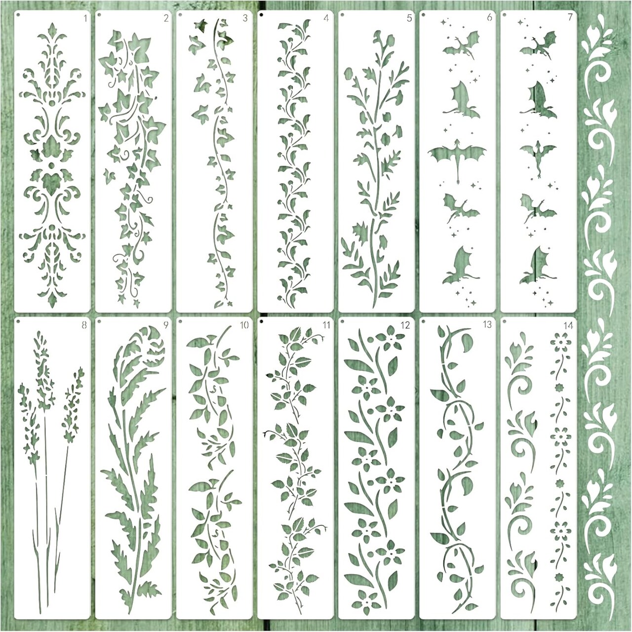 Large Floral Border Stencils – Dragon Vine Leaf Painting Templates for Wood, Canvas, Furniture, Wall Art & Crafts (Edge14)